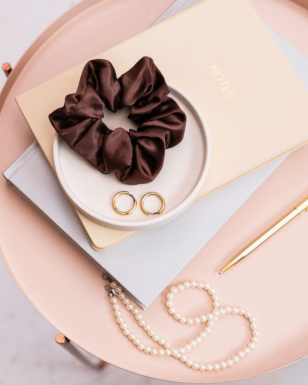 Chocolate Glow Silk Scrunchie